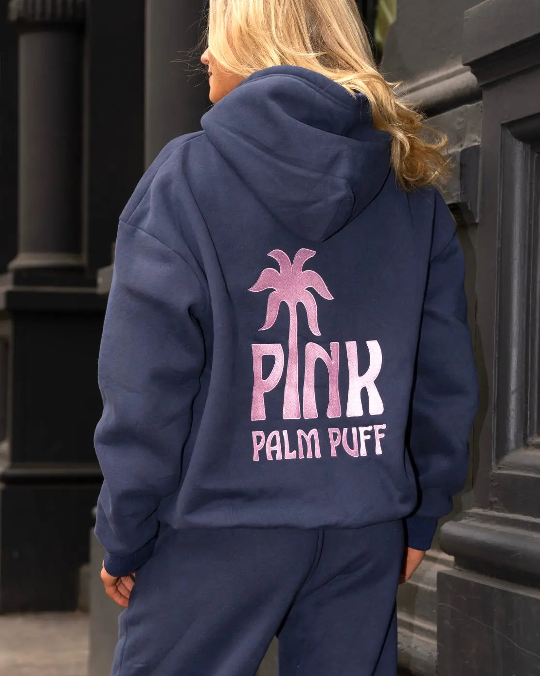 Classic Puff Hoodie in Navy Pink Palm Puff