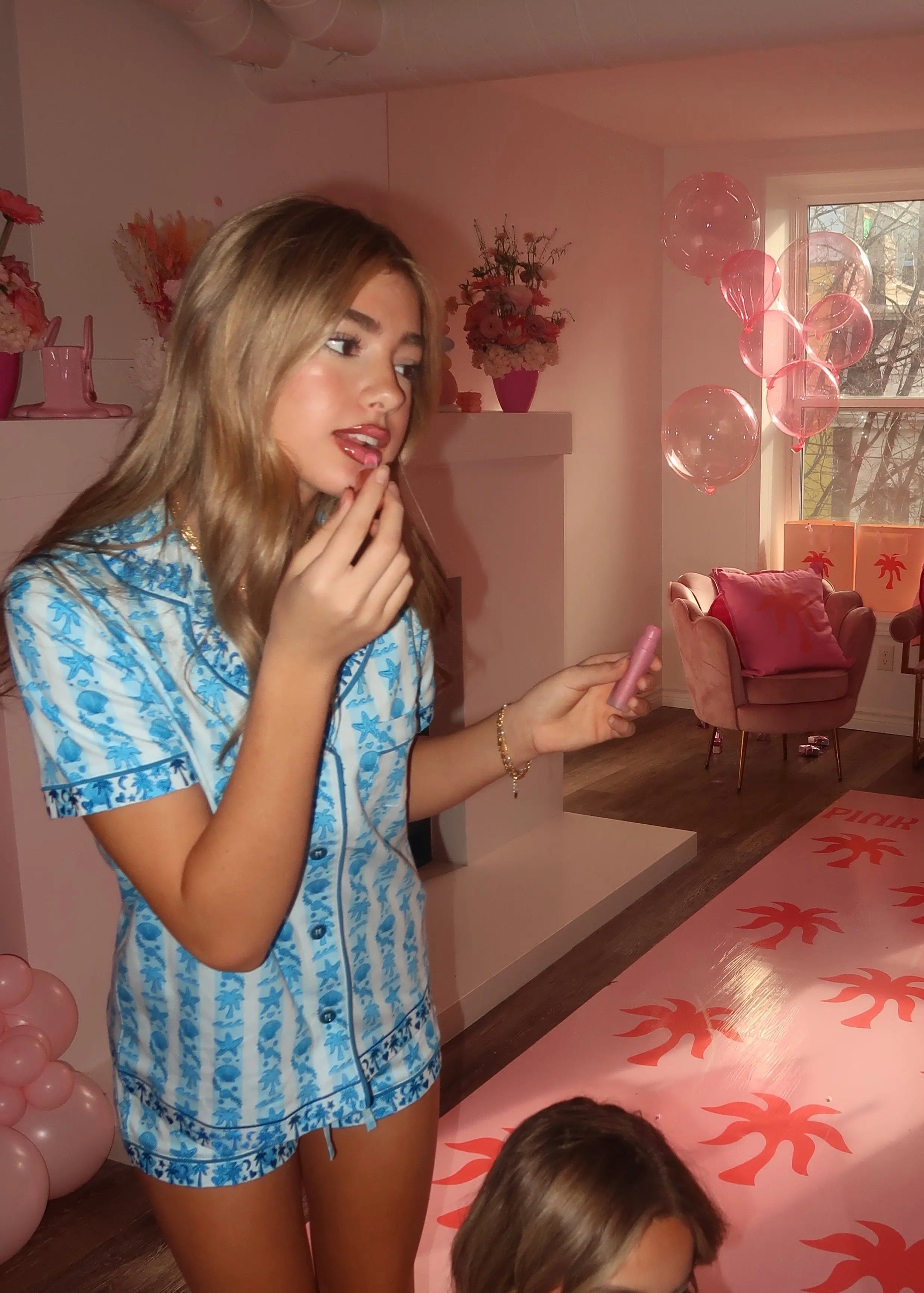 Pink Palm Pajamas in Seabreeze Pink Palm Puff
