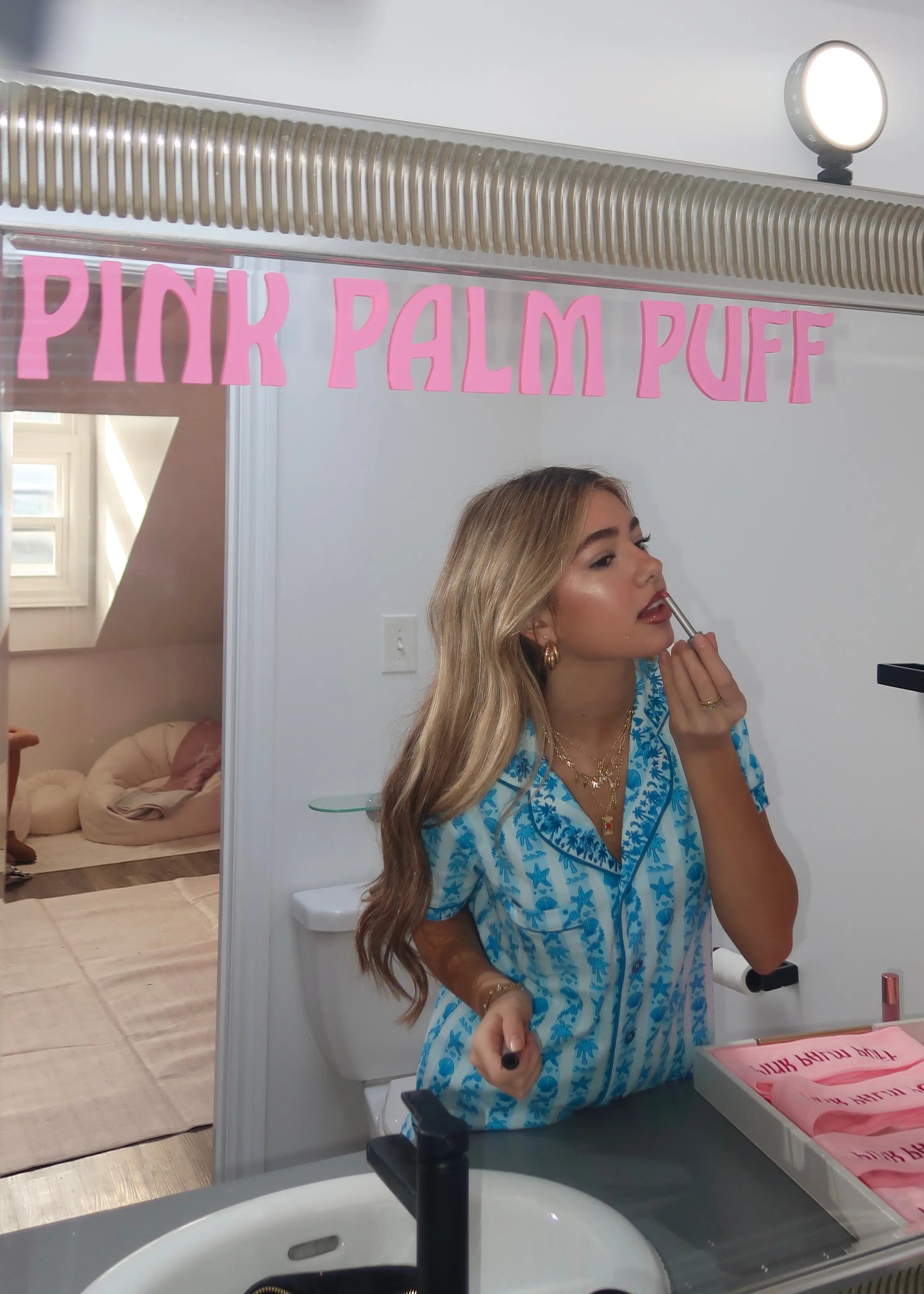 Pink Palm Pajamas in Seabreeze Pink Palm Puff