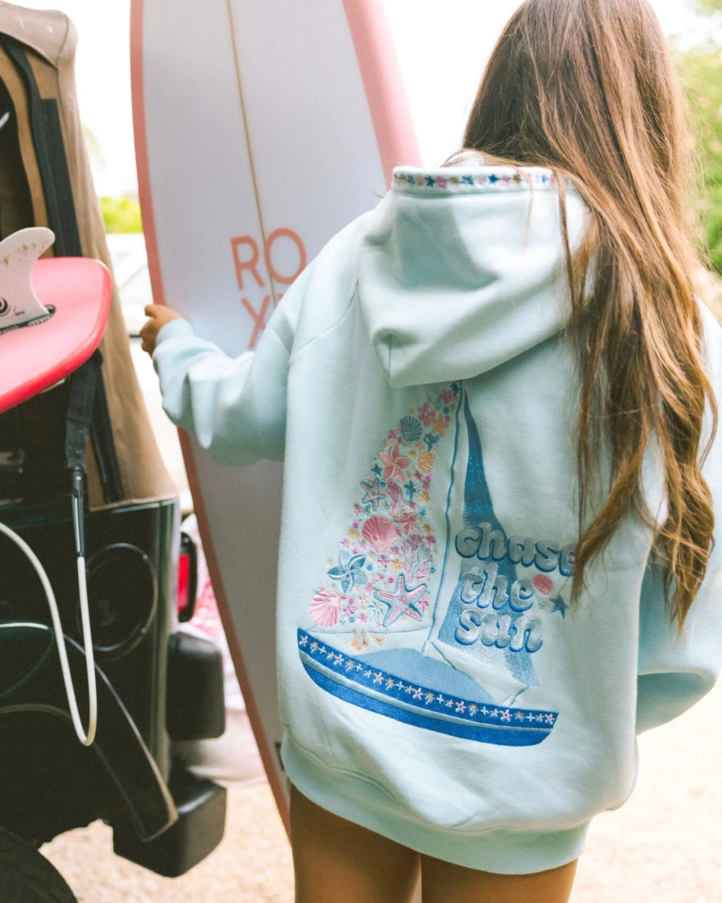 “Chase the Sun” Relaxed Hoodie in Sky Blue pinkpalmpuff