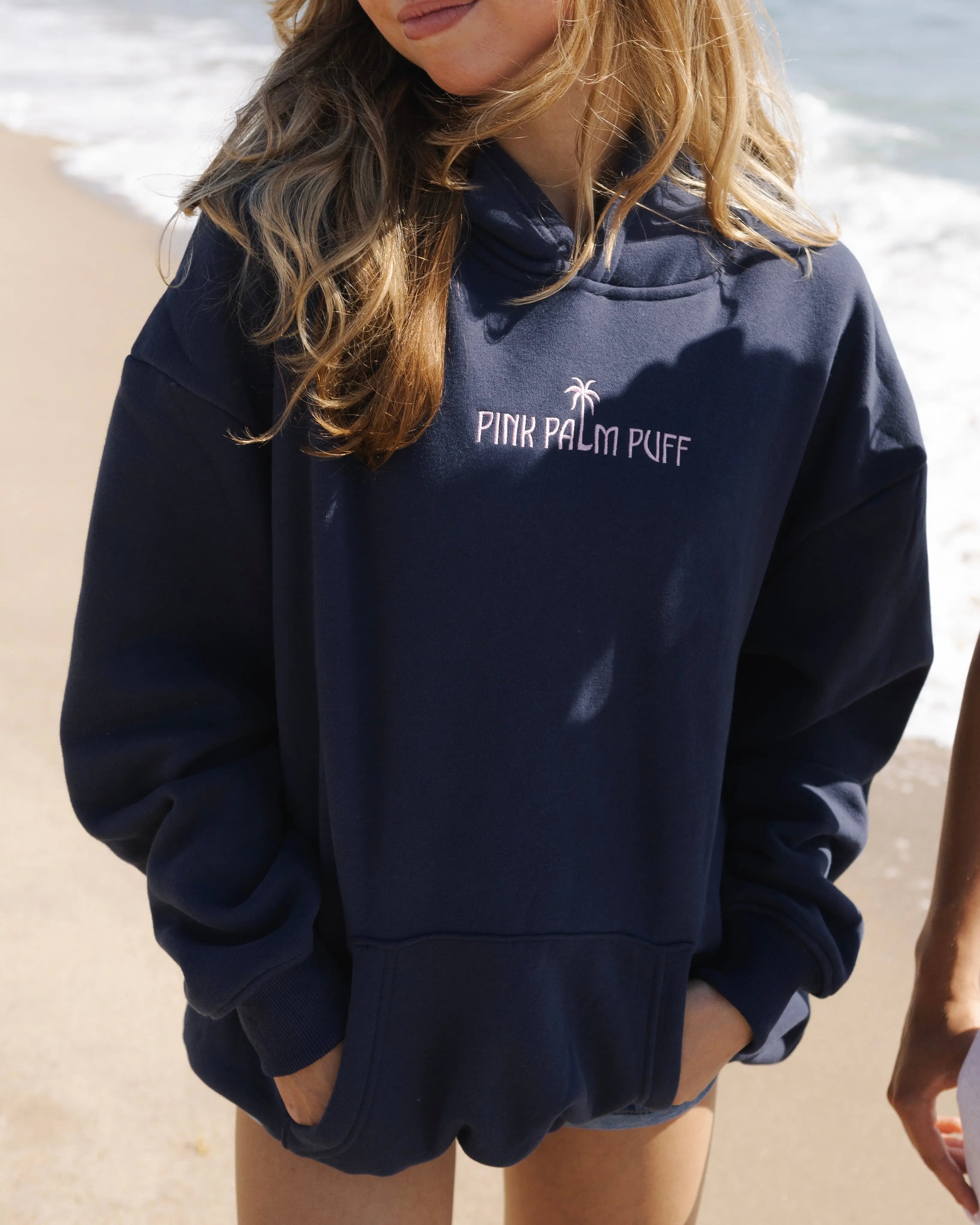 Classic Puff Hoodie in Navy Pink Palm Puff