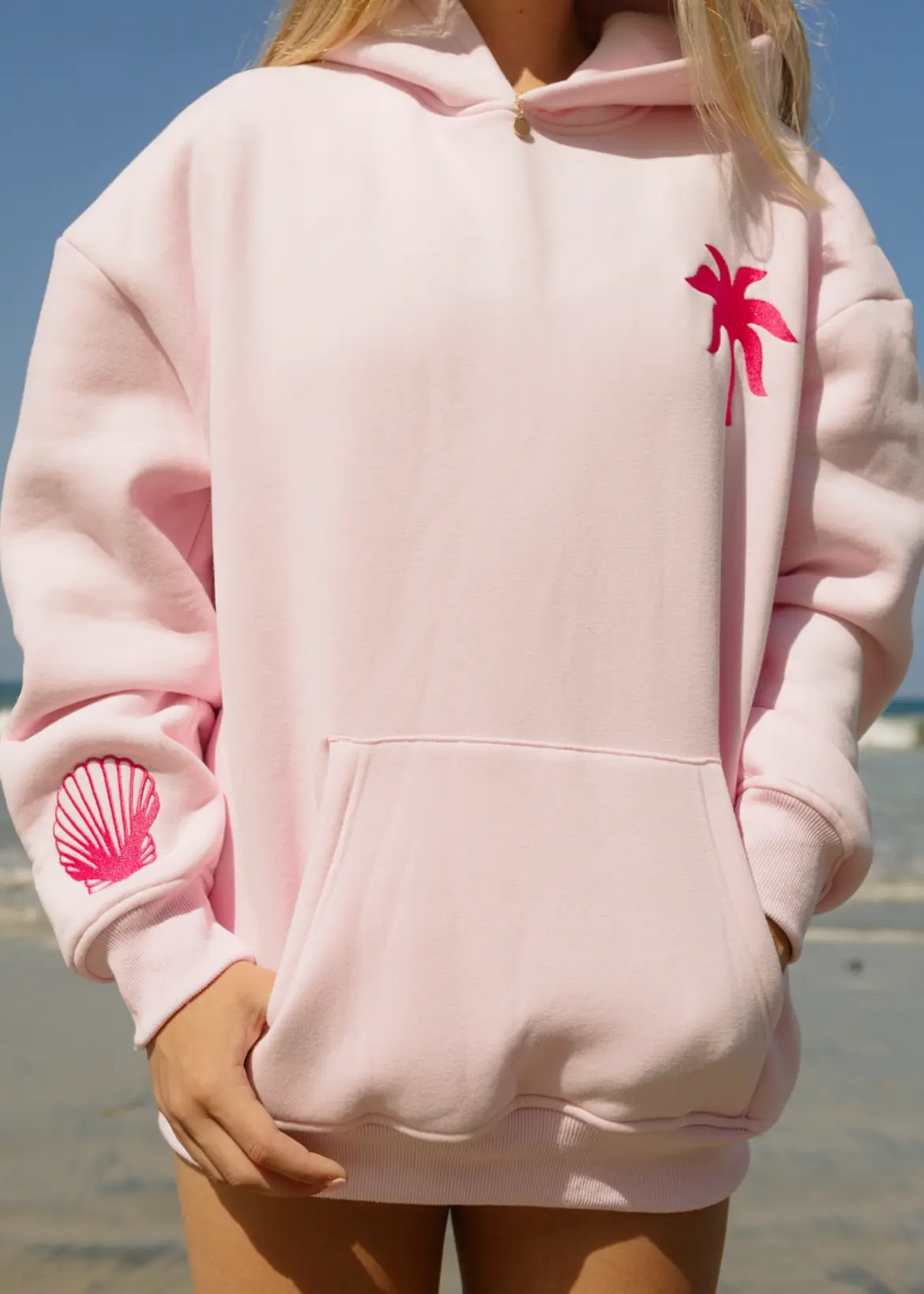 "Hawaii Hibiscus" Hoodie in Blush Pink Palm Puff