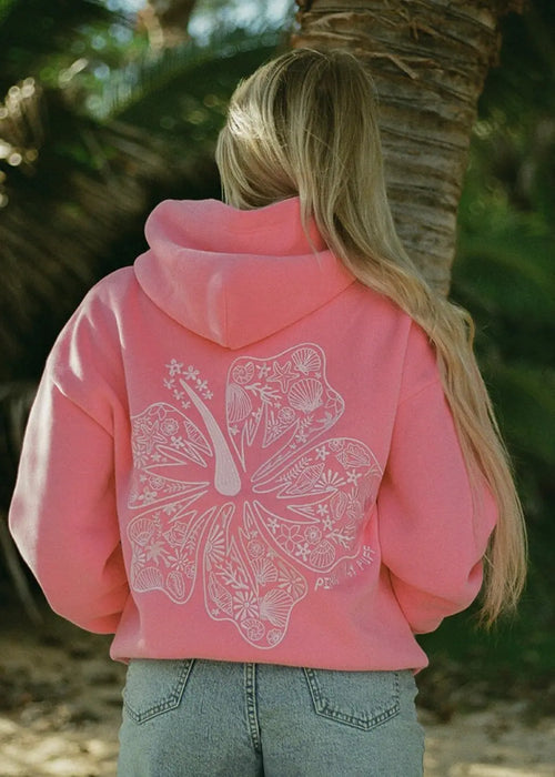"Hawaii Hibiscus" Hoodie in Sonic Pink Pink Palm Puff