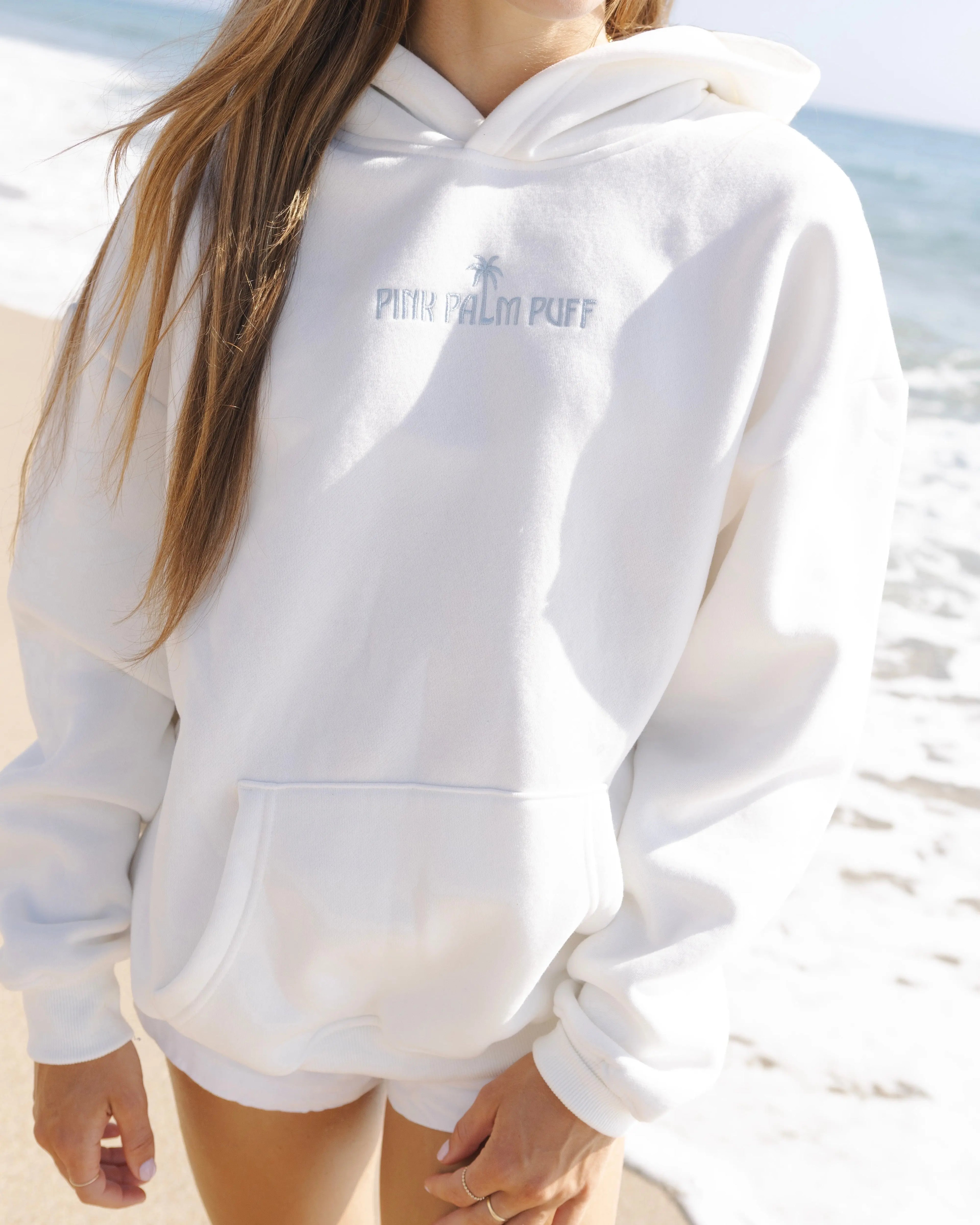 Classic Puff Hoodie in Ocean Air Pink Palm Puff