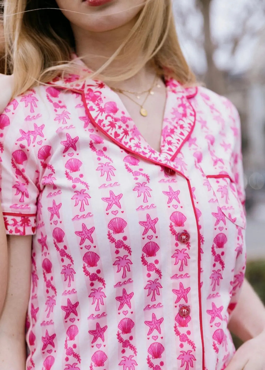 Pink Palm Pajamas in Blush Bay Pink Palm Puff