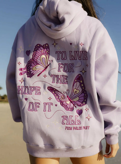 "To Live For the Hope of it All" Hoodie in Lilac pinkpalmpuff
