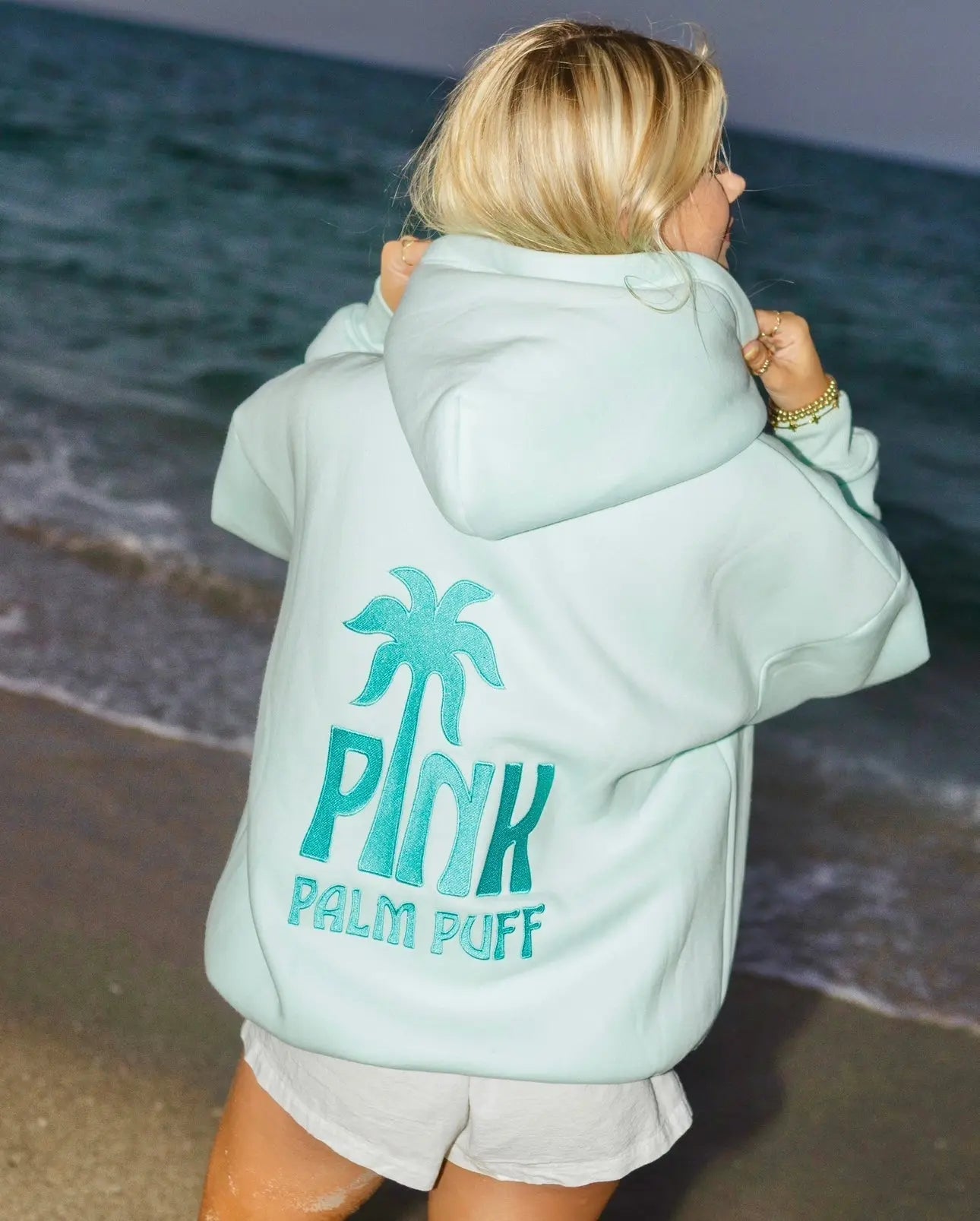 Classic Puff Hoodie in Mint Breeze Pink Palm Puff