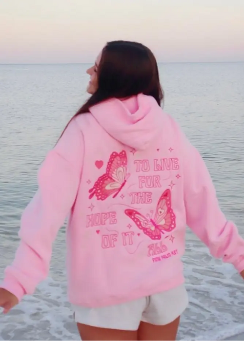 "To Live For the Hope of it All" Hoodie in Pink pinkpalmpuff