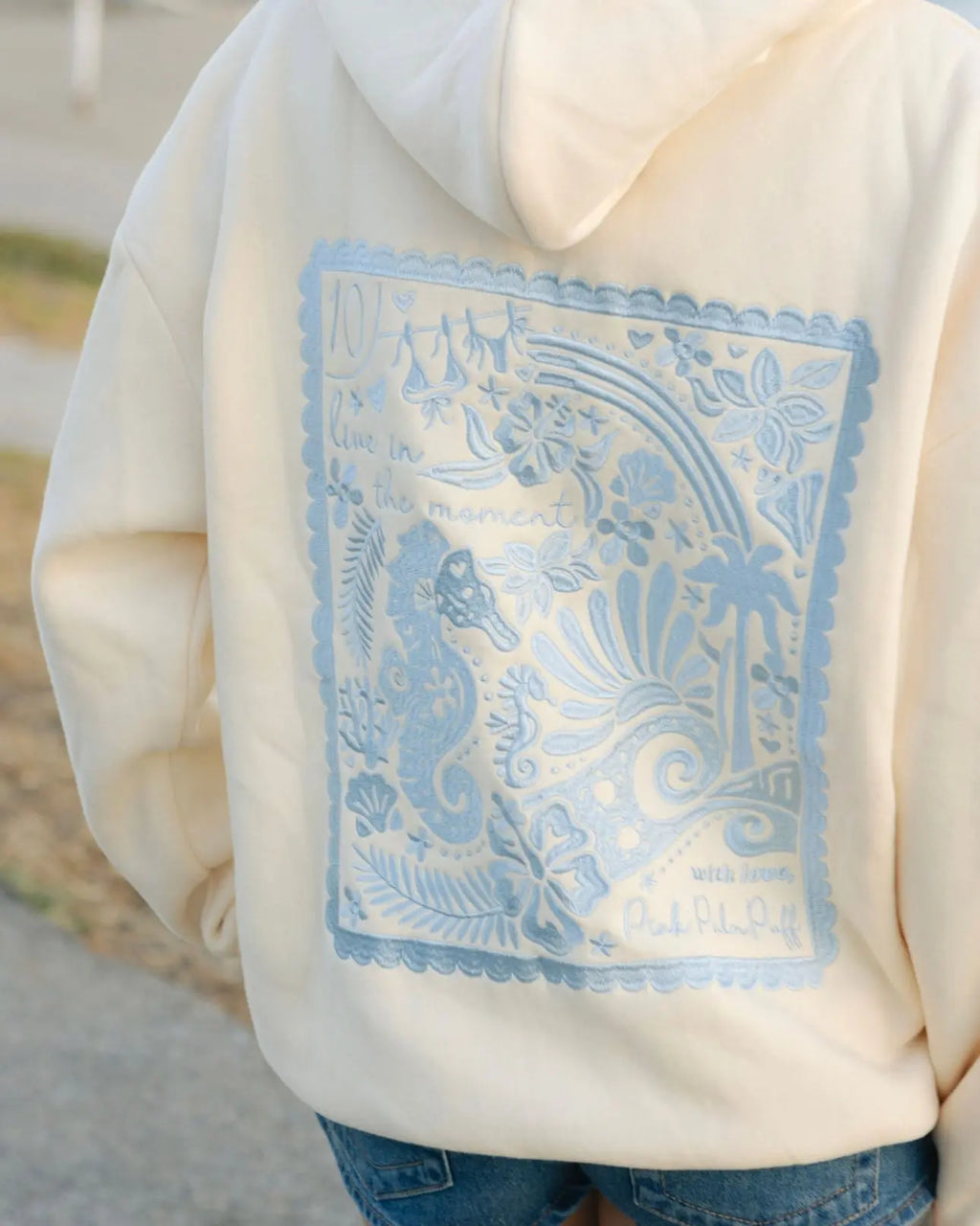 "Live in the Moment" Hoodie in Sand pinkpalmpuff