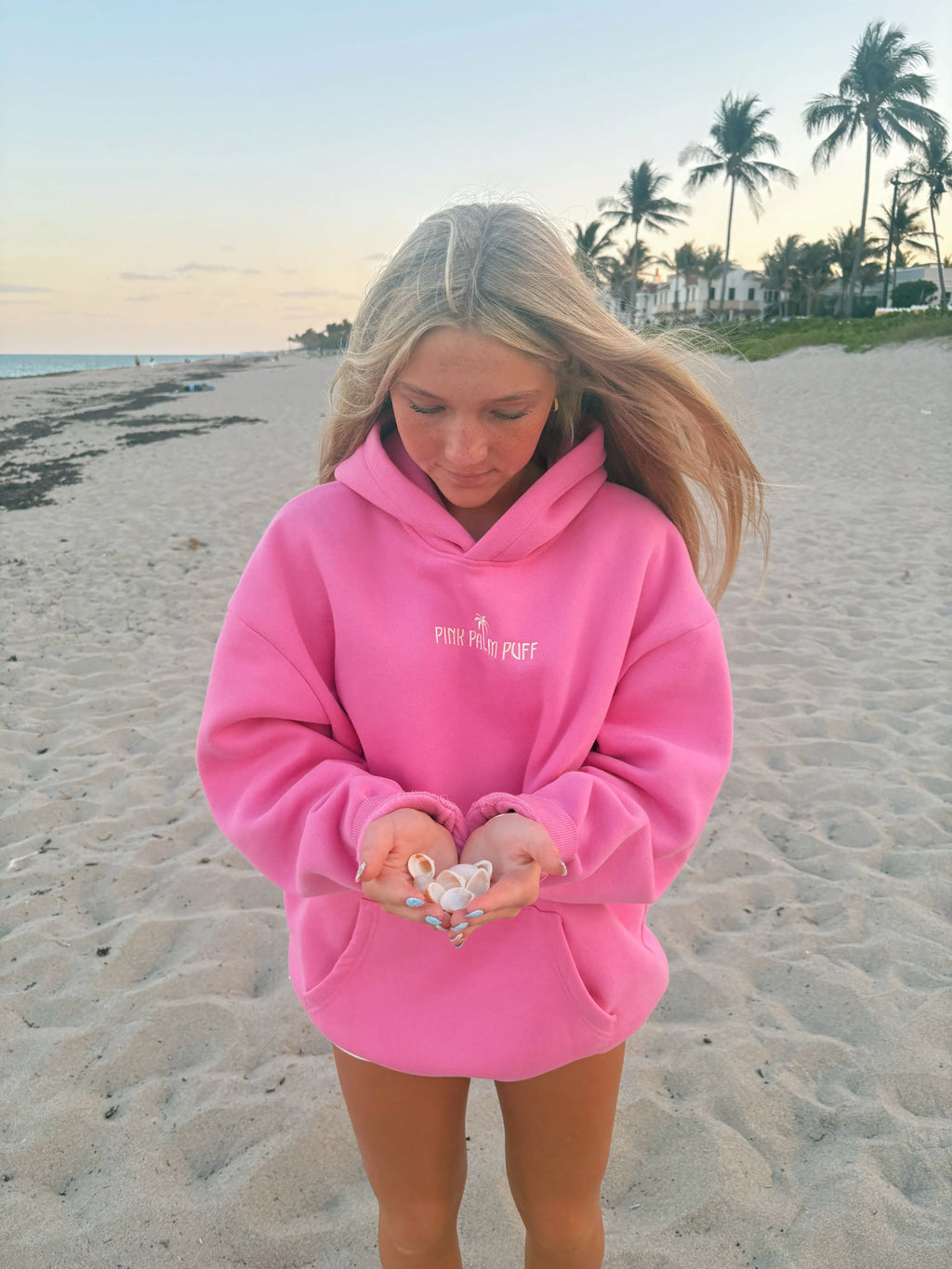Classic Puff Hoodie in Raspberry Pink Palm Puff
