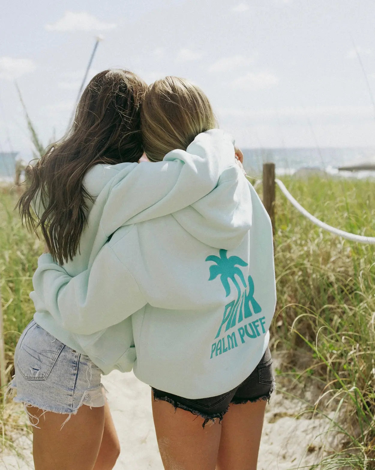 Classic Puff Hoodie in Mint Breeze Pink Palm Puff