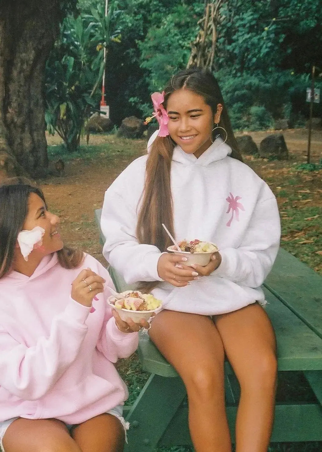 "Hawaii Hibiscus" Hoodie in Heather Cloud Pink Palm Puff