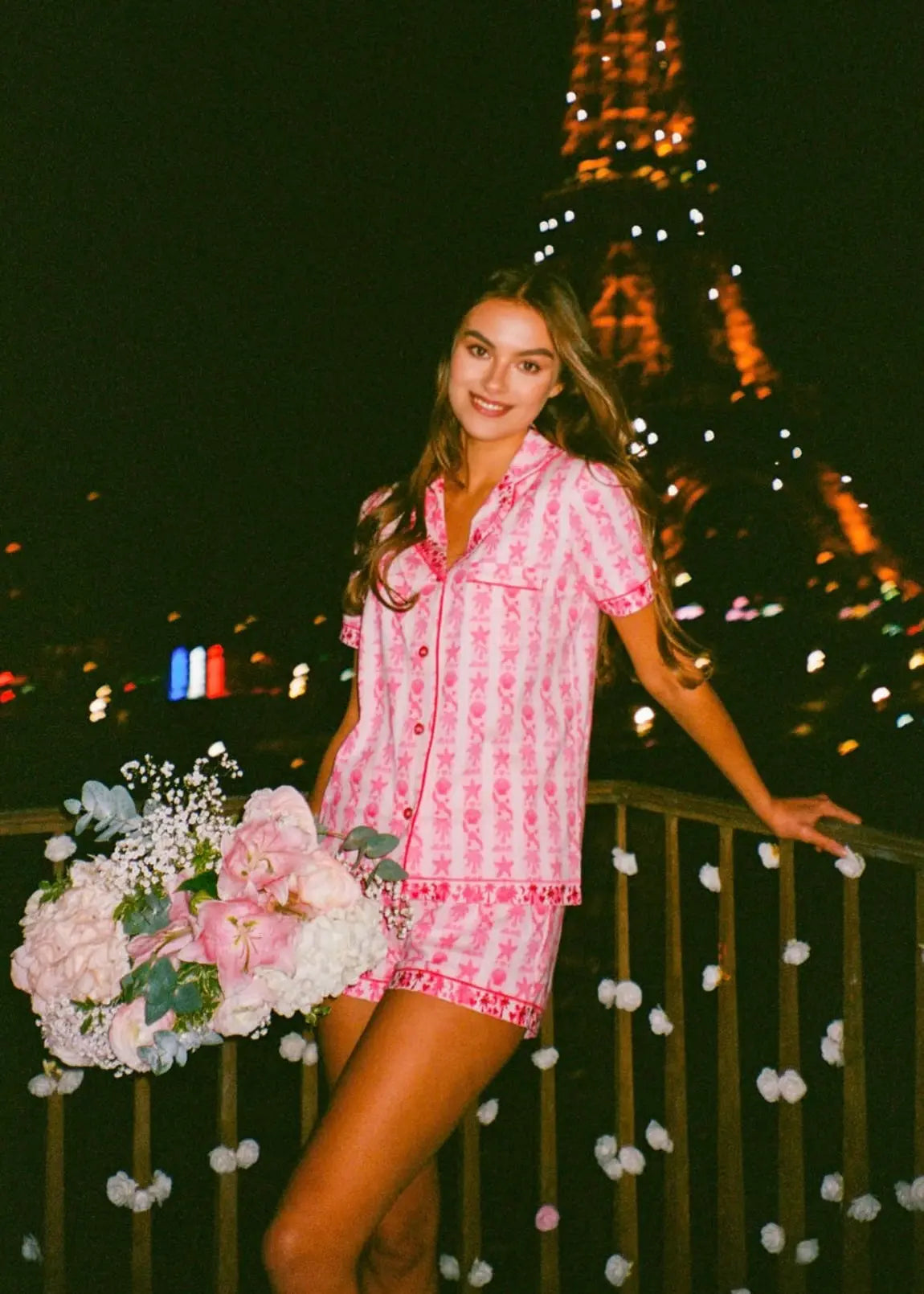 Pink Palm Pajamas in Blush Bay Pink Palm Puff