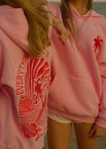 "Everything Comes in Waves" Hoodie in Pink Pink Palm