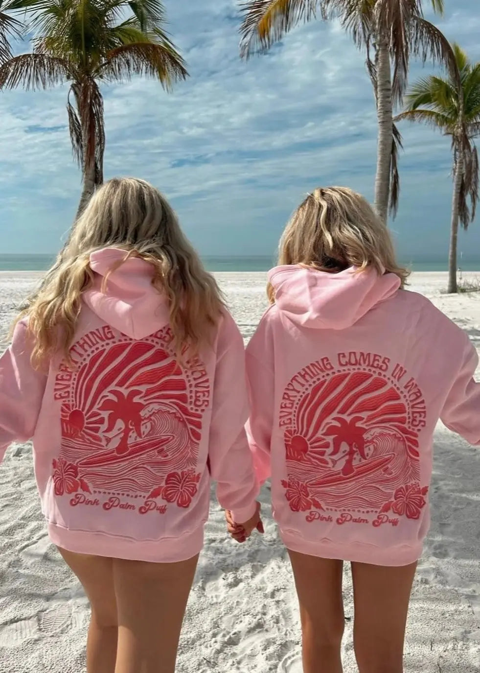 "Everything Comes in Waves" Hoodie in Pink