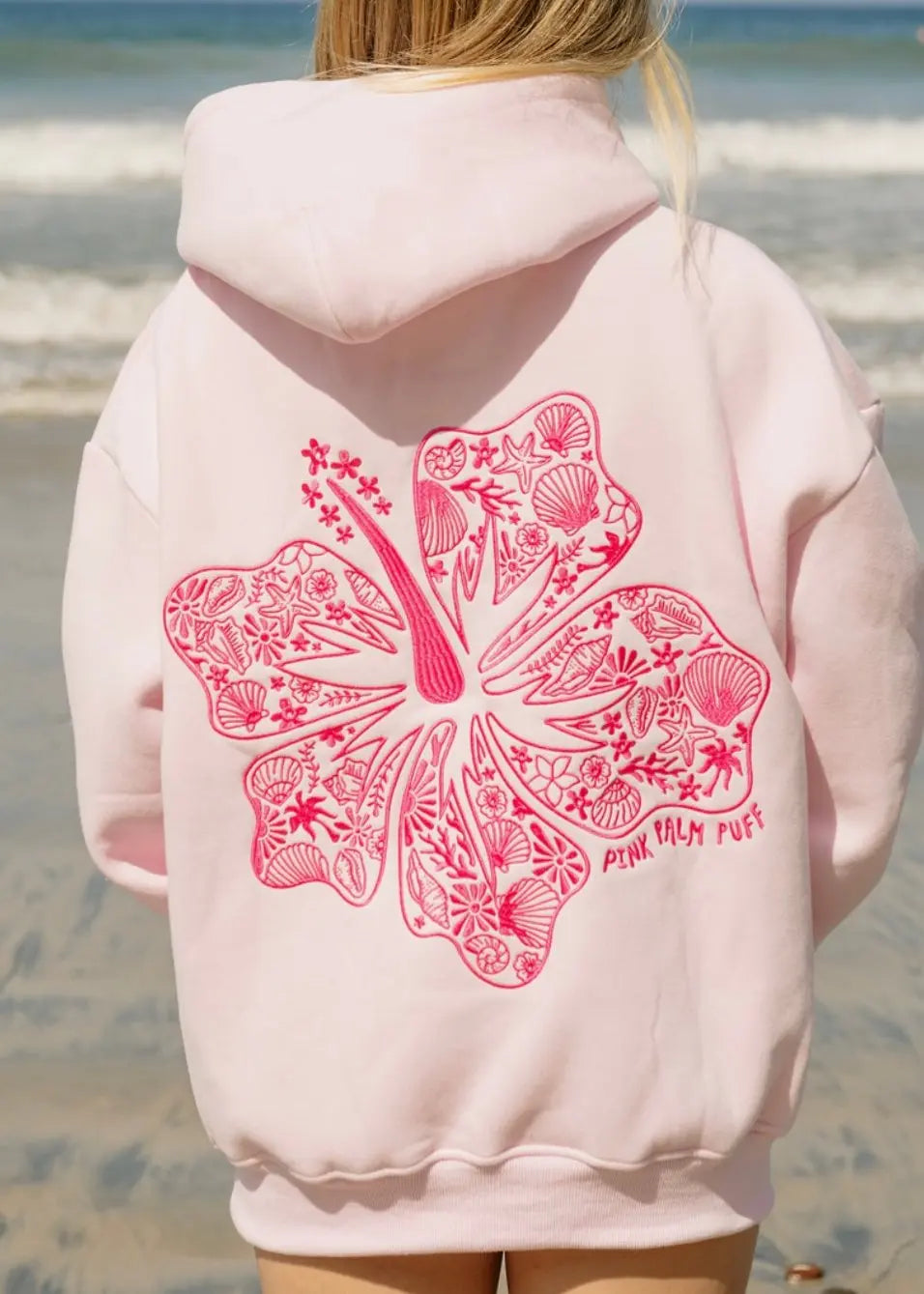 "Hawaii Hibiscus" Hoodie in Blush Pink Palm Puff