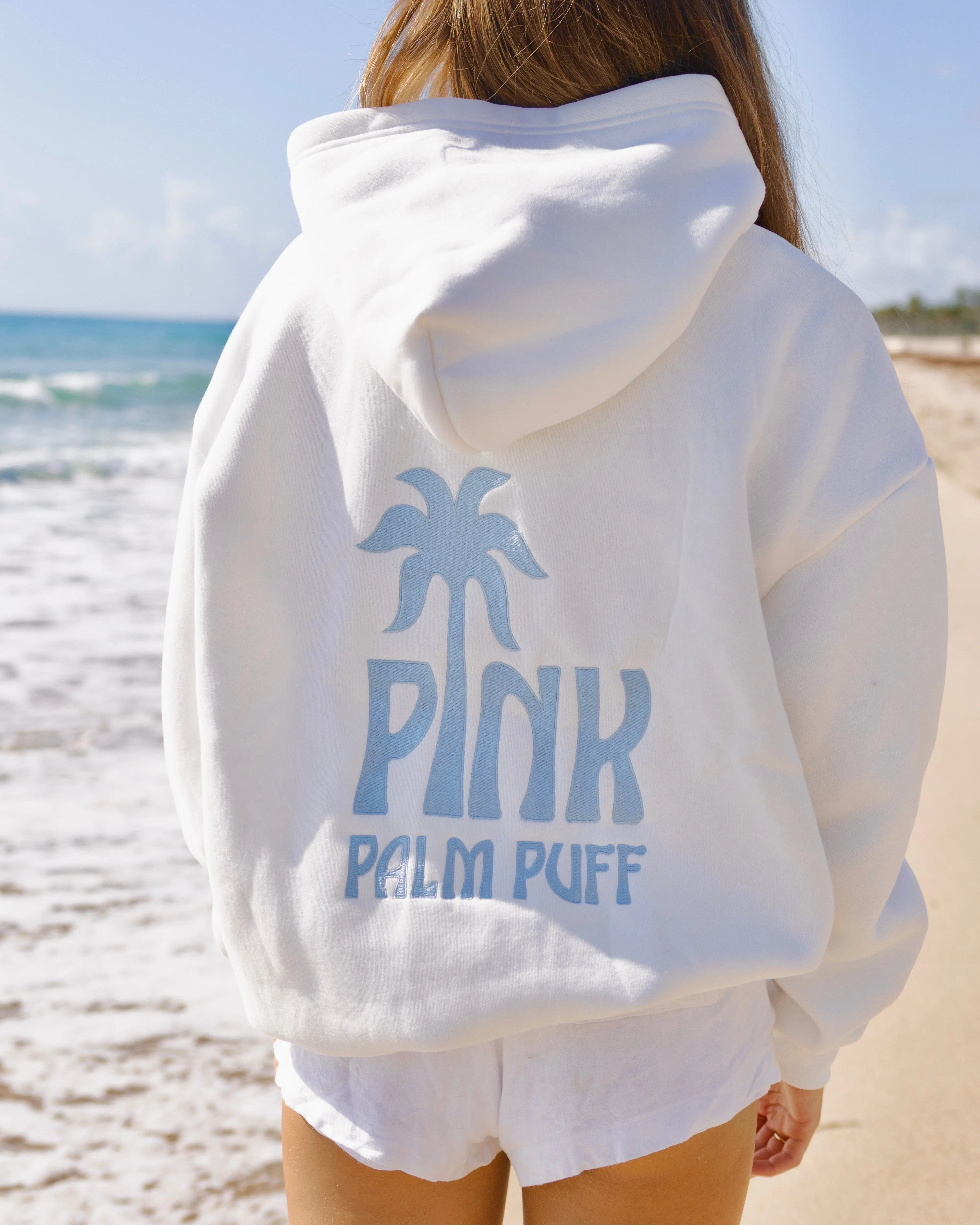 Classic Puff Hoodie in Ocean Air Pink Palm Puff