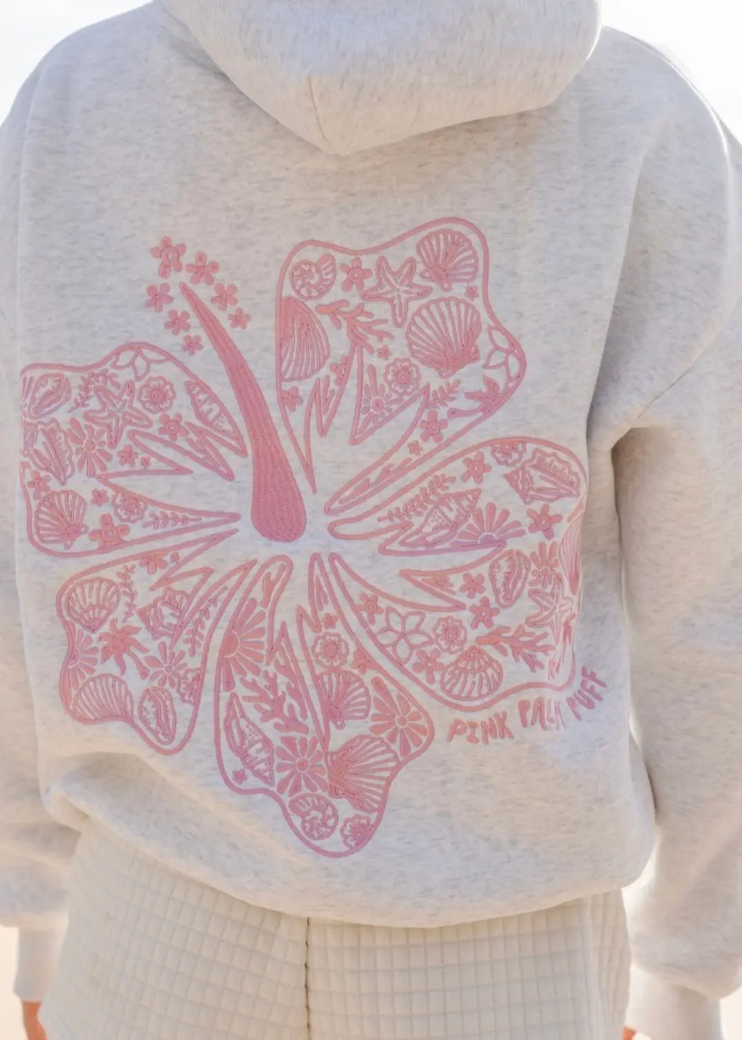 "Hawaii Hibiscus" Hoodie in Heather Cloud Pink Palm Puff