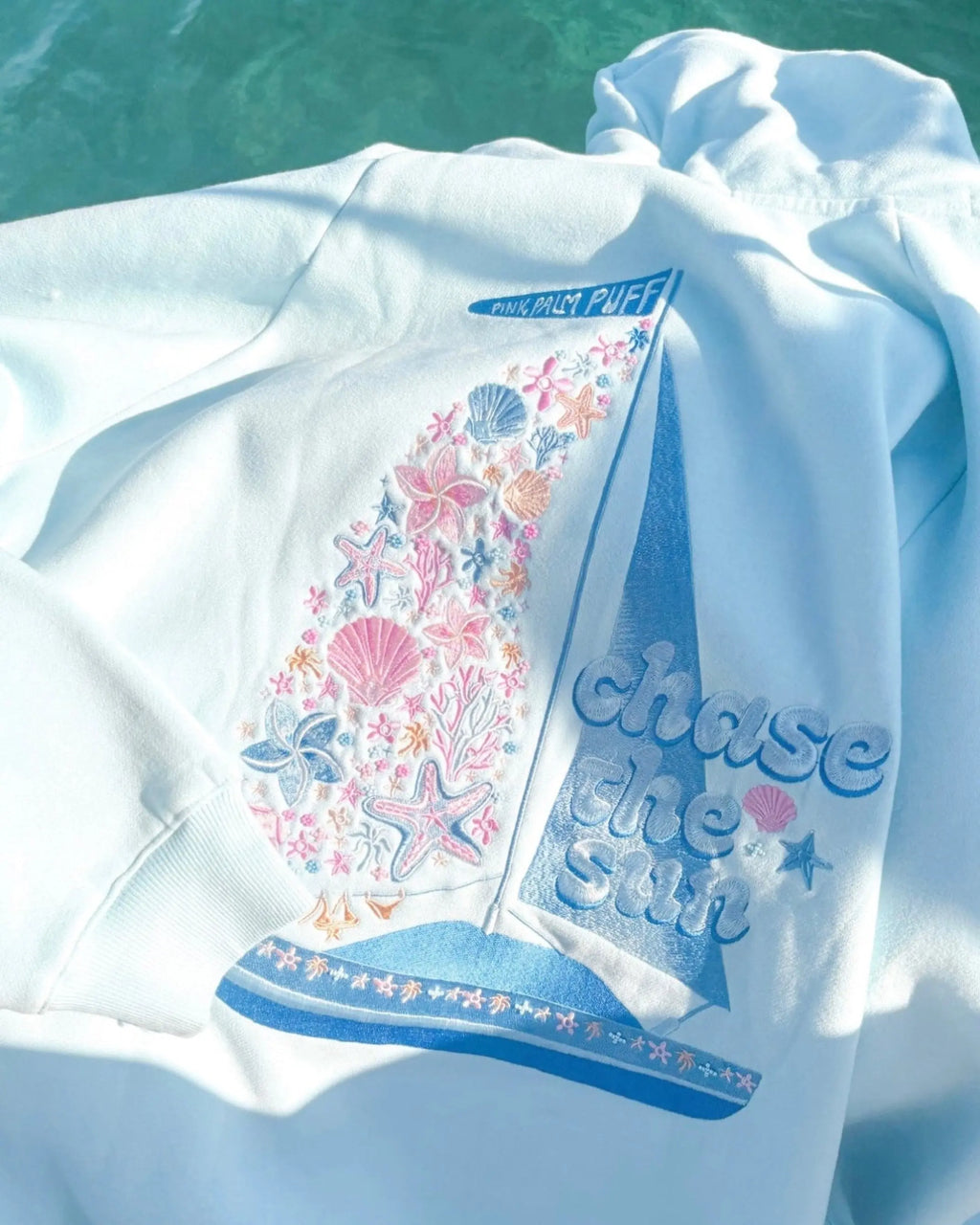 “Chase the Sun” Relaxed Hoodie in Sky Blue pinkpalmpuff