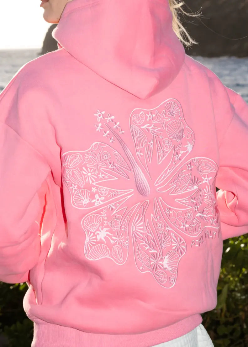 "Hawaii Hibiscus" Hoodie in Sonic Pink Pink Palm Puff