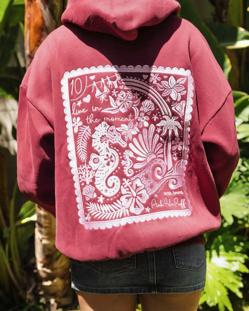 "Live in the Moment" Hoodie in Cherry pinkpalmpuff