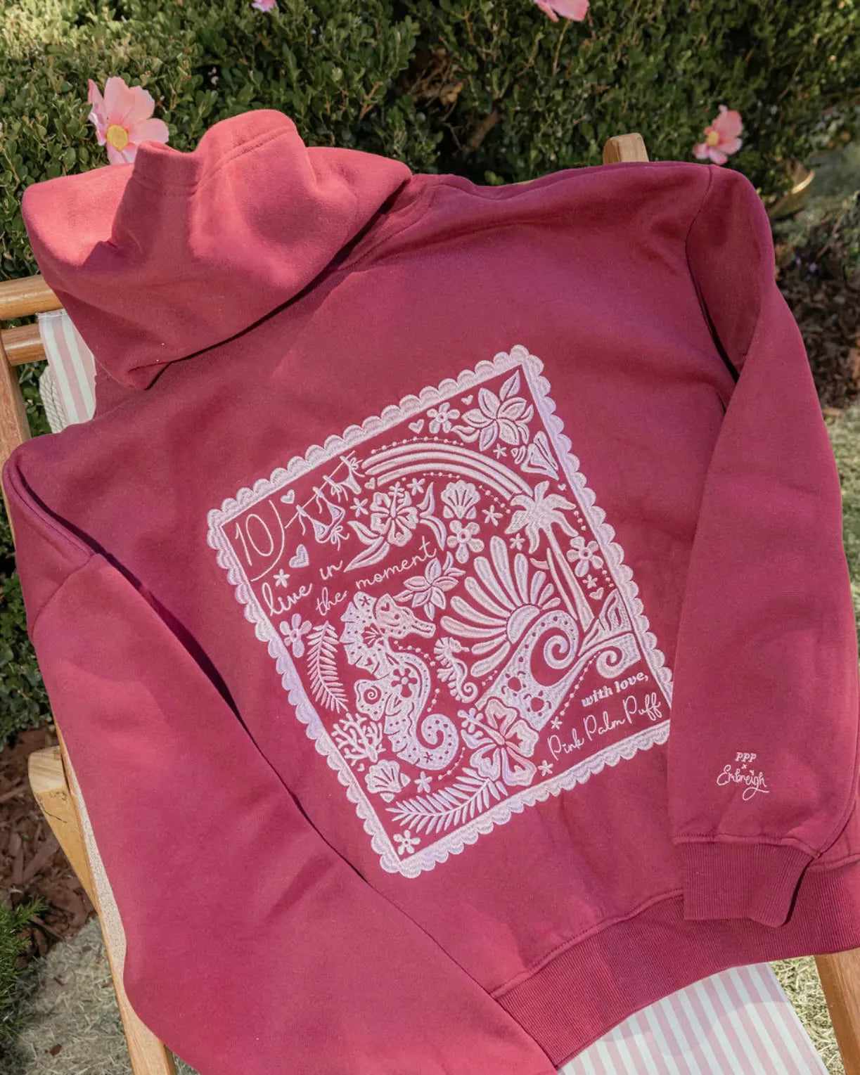 "Live in the Moment" Hoodie in Cherry