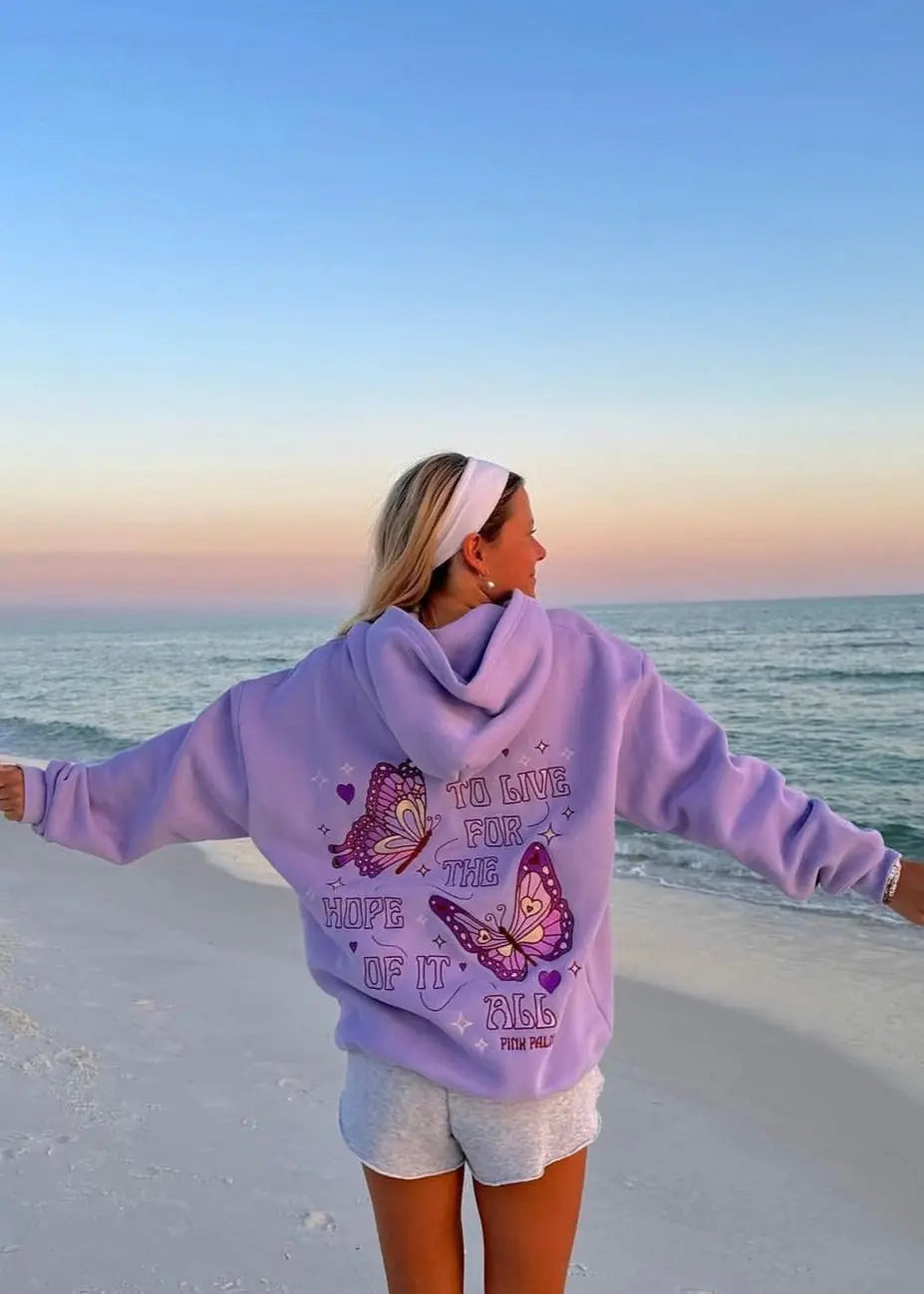 "To Live For the Hope of it All" Hoodie in Lilac pinkpalmpuff