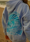 "Everything Comes in Waves” Hoodie in Blue Pink Palm